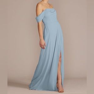 David’s Bridal Chiffon Cowl Off-The Shoulder Bridesmaid Dress